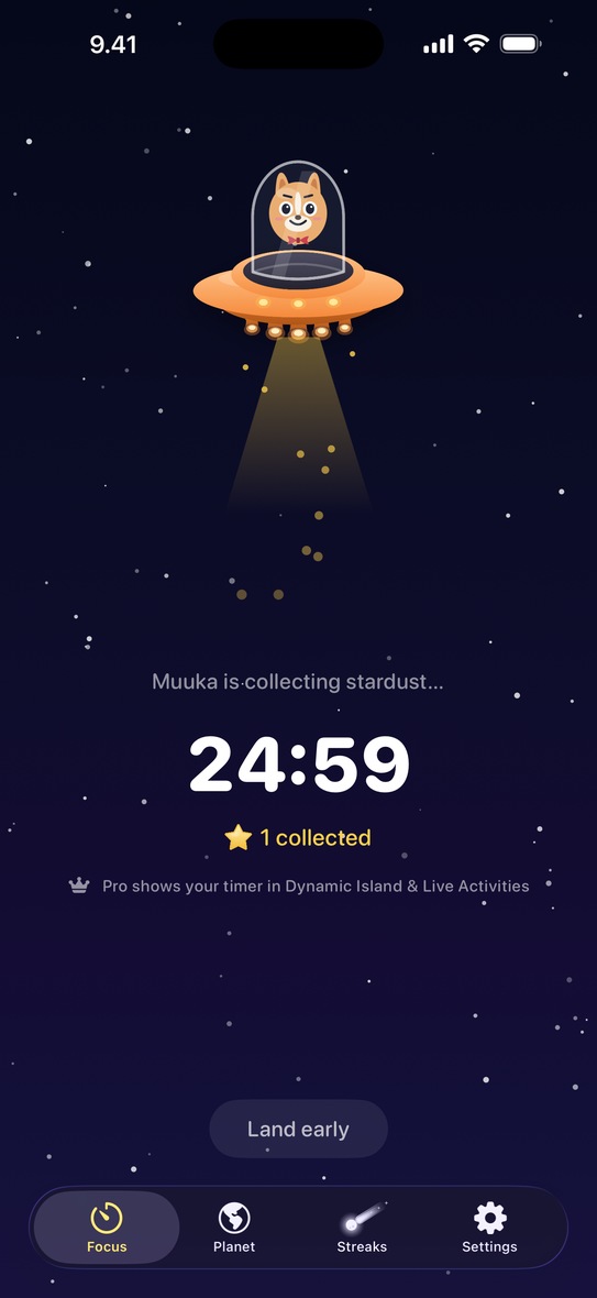 A session running while Muuka, in corgi colours and a bow tie, collects stardust