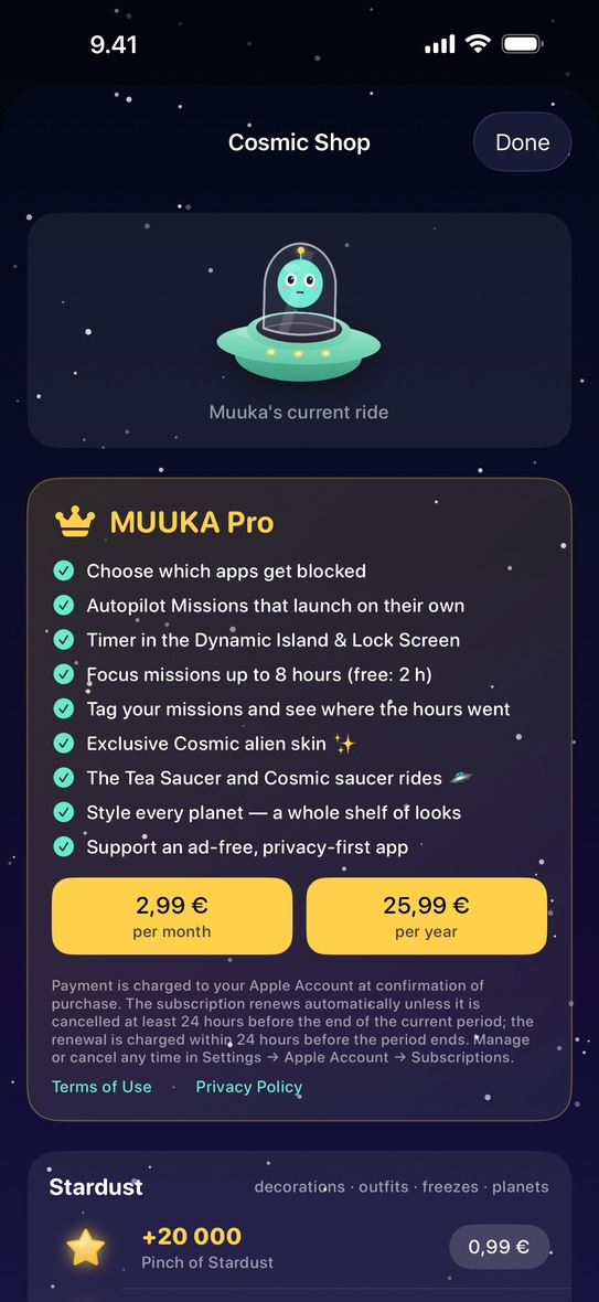 The cosmic shop, with the MUUKA Pro card
