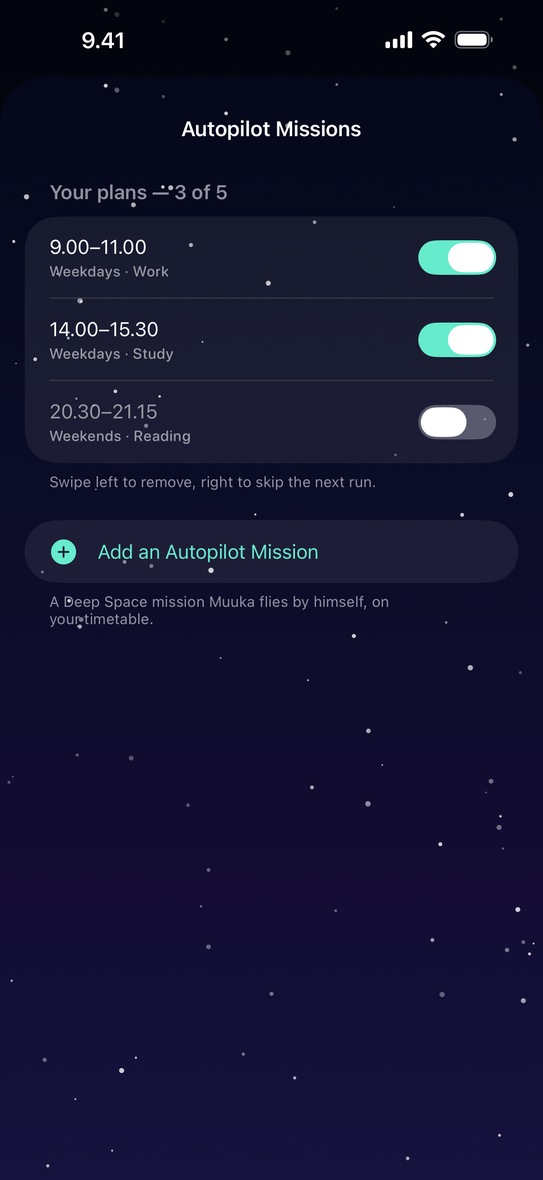 The Autopilot Missions list: three plans on a timetable