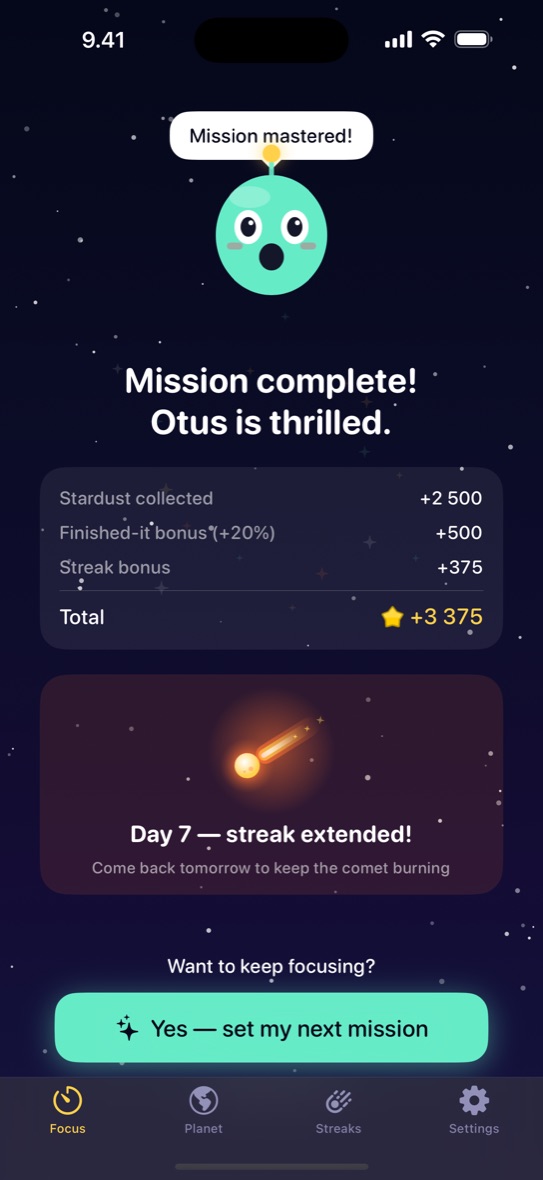 A streak celebration with the comet