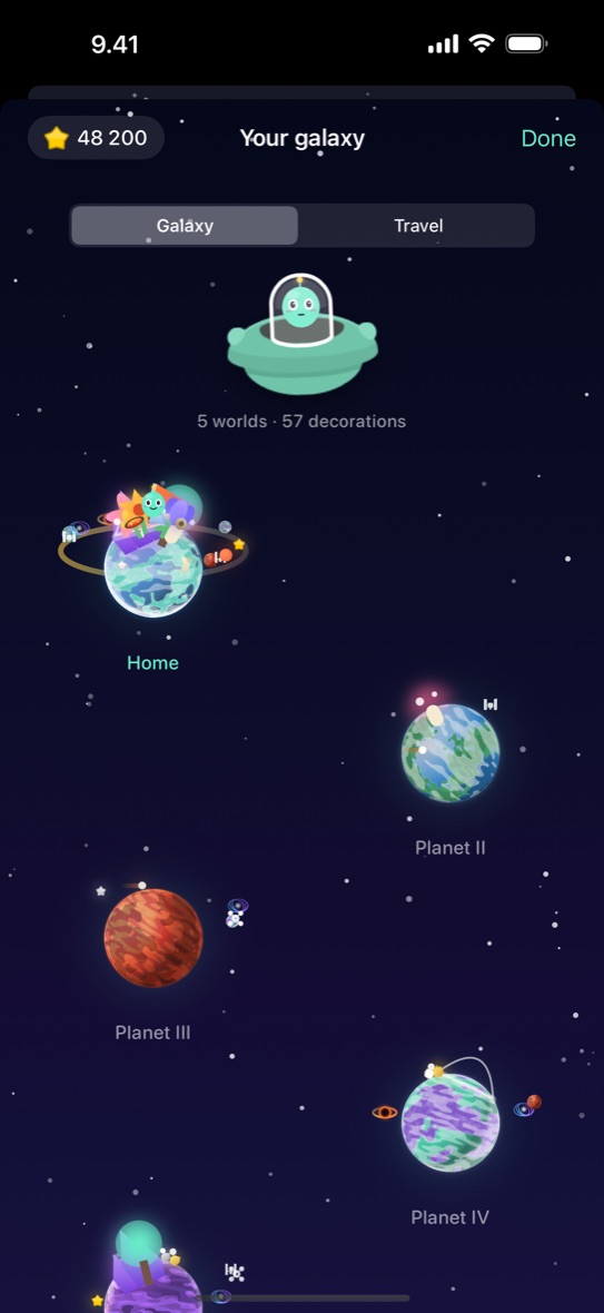 The galaxy view with several planets